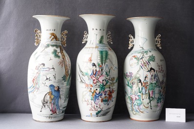 Three Chinese famille rose vases, 19/20th C.