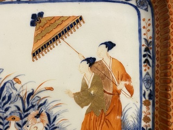 A Chinese Imari-style tray after Cornelis Pronk: 'Dames au parasol', Qianlong