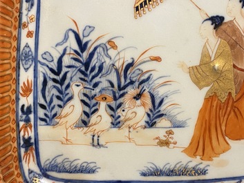 A Chinese Imari-style tray after Cornelis Pronk: 'Dames au parasol', Qianlong