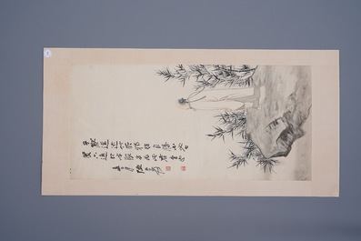 Zhang Daqian (1899-1983), inkt en kleur op papier, gedat. 1949: 'Omringd door bamboe'