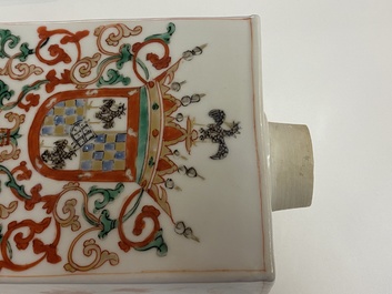 A Chinese Portuguese market famille verte armorial tea caddy with the arms of Ataide, Kangxi