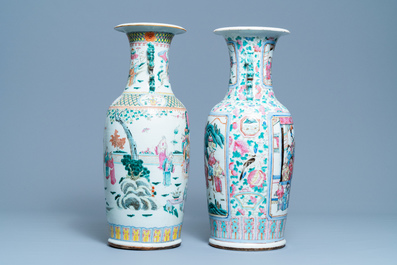 Two Chinese famille rose 'court scene' vases, 19th C.