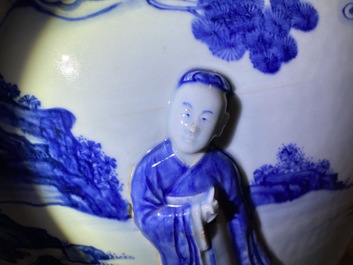 A rare large Chinese blue and white relief-moulded jardini&egrave;re, Kangxi