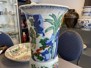 A Chinese wucai 'gu' vase with narrative design, Shunzhi