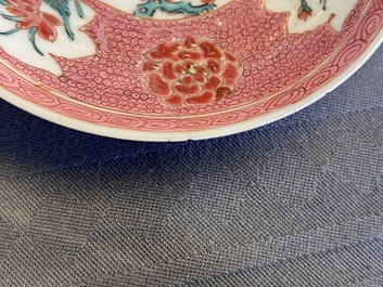 A Chinese famille rose VOC-cup, a Pronk-cup and two cups and saucers, Yongzheng/Qianlong