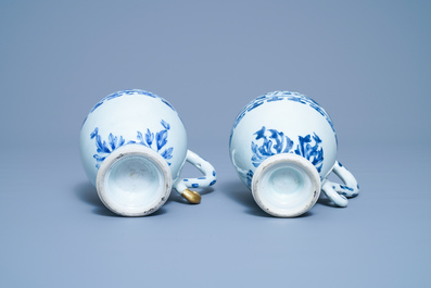 A pair of Chinese blue and white ewers, Transitional period