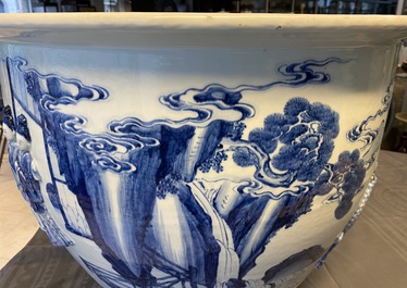 A rare large Chinese blue and white relief-moulded jardini&egrave;re, Kangxi