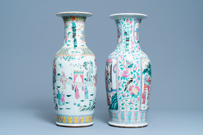 Two Chinese famille rose 'court scene' vases, 19th C.