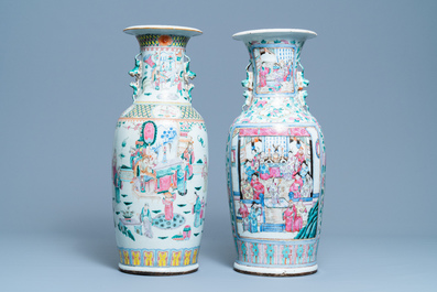 Two Chinese famille rose 'court scene' vases, 19th C.