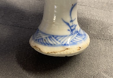 Two Chinese blue and white wine cups and a stem cup, Transitional period