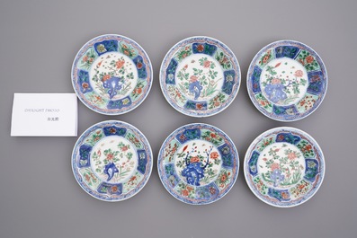 Six tasses et soucoupes en porcelaine de Chine famille verte, Kangxi