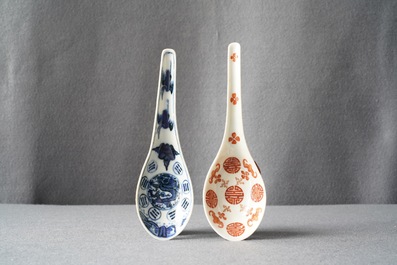 A Chinese blue and white and an iron red spoon, Daoguang and Guangxu mark and of the period