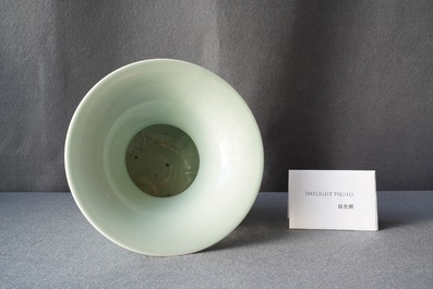 A Chinese monochrome celadon-glazed zhadou or spittoon, Yongzheng mark, Republic