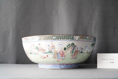 A large Chinese Canton enamel 'scholars' bowl, Yongzheng/Qianlong