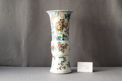 A Chinese wucai 'gu' vase with narrative design, Shunzhi