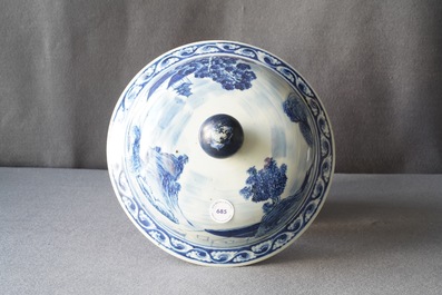 A large Chinese blue and white vase and cover, 19th C.