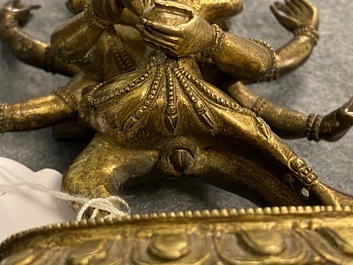 A Sino-Tibetan gilt bronze figure of Hayagriva, 18/19th C.