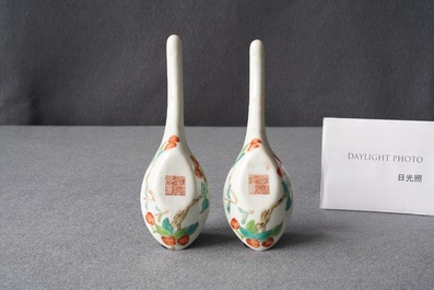 A pair of Chinese polychrome 'peach tree' spoons, Jiaqing mark and of the period