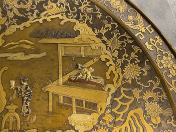 A large Japanese bronze dish, signed Miyao, Meiji, 19th C.