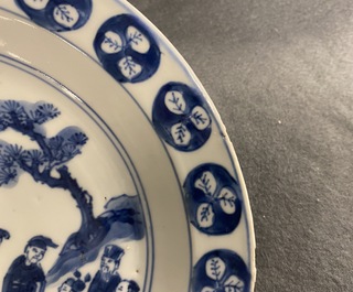 A Chinese blue and white Japanese market ko-sometsuke 'immortals' plate, Tianqi