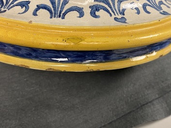 An important pair of large inscribed Italian maiolica drug jars and covers, Naples, dated 1724