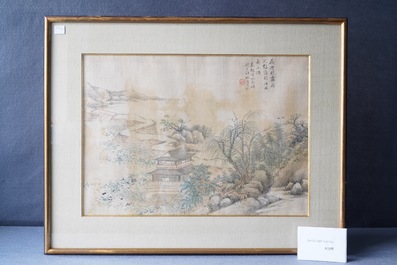 Ecole chinoise, encre et couleurs sur soie, 20&egrave;me: 'Trois vues de paysages'