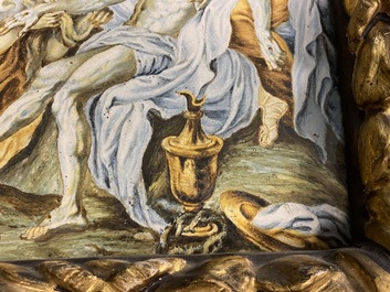 An Italian maiolica biblical scene plaque, Castelli, 18th C.