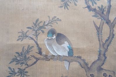 Shen Quan (1682-1762), inkt en kleur op zijde, 18e eeuw: 'Twee sc&egrave;nes met vogels'