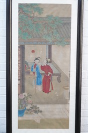 Ecole chinoise, encre et couleurs sur soie, 18&egrave;me: 'Le maquillage d'une dame'