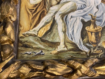 An Italian maiolica biblical scene plaque, Castelli, 18th C.