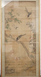 Chinese school, ink and colour on silk, 18/19th C.: 'Birds and their preys'