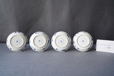 Seven Chinese blue and white cups and saucers, Kangxi