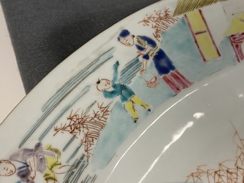 A large Chinese famille rose 'fishermen' dish, Yongzheng/Qianlong