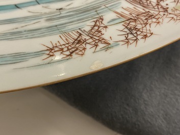 A large Chinese famille rose 'fishermen' dish, Yongzheng/Qianlong