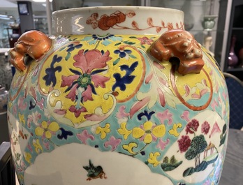 A Chinese famille rose covered vase and a vase with birds and peaches, 19/20th C.