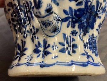 A Chinese blue and white moulded bamboo-shaped teapot and cover, Kangxi