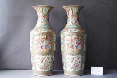 A pair of Chinese Canton famille rose vases and two single vases, 19th C.