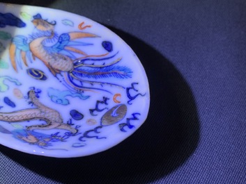 Trois cuill&egrave;res en porcelaine de Chine doucai, 19&egrave;me