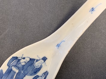 Six Chinese blue and white spoons with figures and pagoda, 19/20th C.