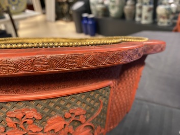 A Chinese quatrefoil jardini&egrave;re in red and black lacquer, Qianlong