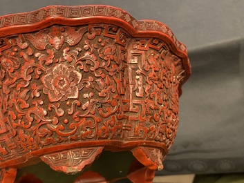 A Chinese carved cinnabar lacquer jardini&egrave;re, Yongzheng/Qianlong