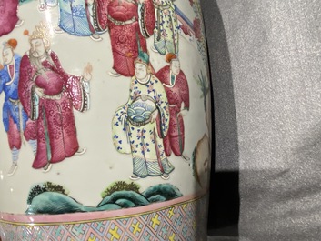 A Chinese famille rose vase with figures in a landscape, 19th C.