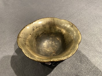 A Chinese zitan wood and silver libation cup, 17th C.