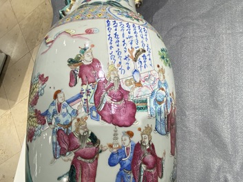 A Chinese famille rose vase with figures in a landscape, 19th C.