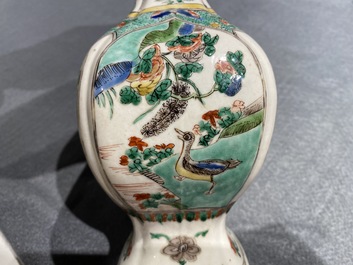 Deux vases en porcelaine de Chine famille verte &agrave; d&eacute;cor de qilins, Kangxi