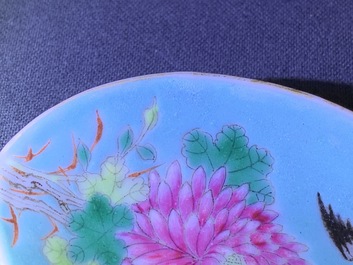 Vier Chinese lepels met turquoise en blauwe fondkleur, 19/20e eeuw