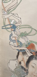 Qian Huian (1833-1911), ink and colour on paper, 19th C.: 'Fugui shoukao, after Wen Anguo'