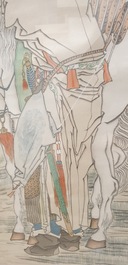 Qian Huian (1833-1911), encre et couleurs sur papier, 19&egrave;me: 'Fugui shoukao, d'apr&egrave;s Wen Anguo'