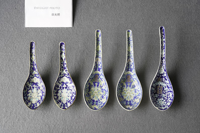 Five Chinese blue-ground spoons, incl. a pair Tongzhi mark and of the period