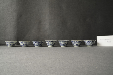 Twenty Chinese blue and white cups and twenty-four saucers, Kangxi